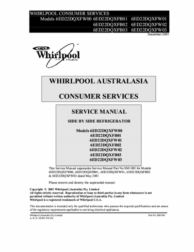 whirlpool 6ED22DQXF whirlpool 6ED22DQXF  service manual